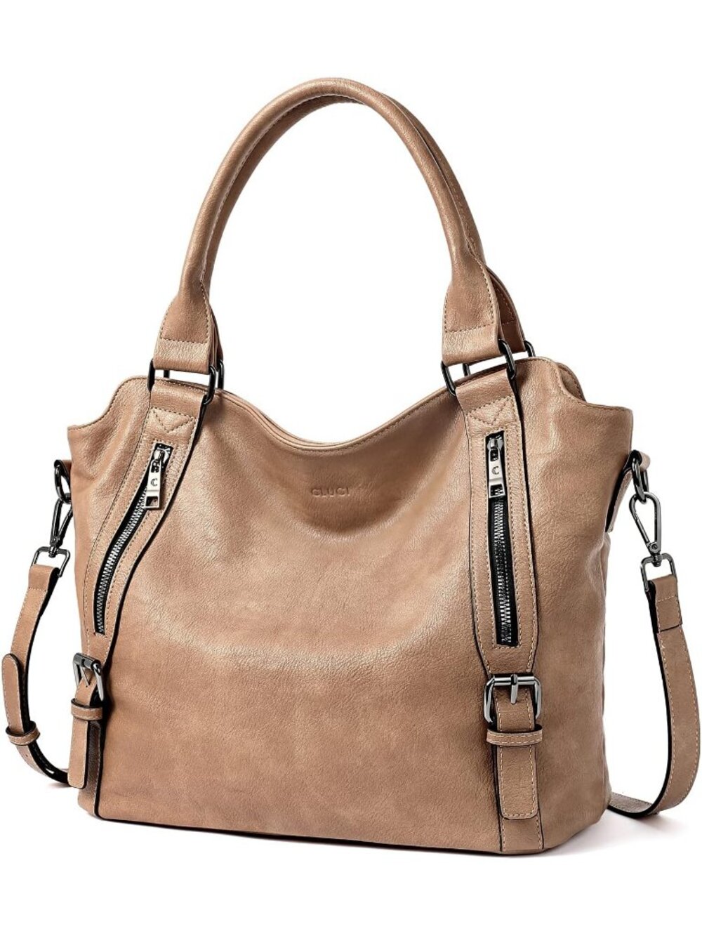 Women's Camel Vegan Leather Soft Handbag Purses Tote Fashion Crossbody Bags